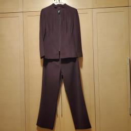Burgundy color zip front pant suit image 1