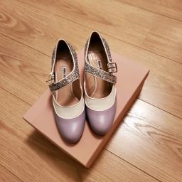 Miu Miu beige purple glitter block heels image 2